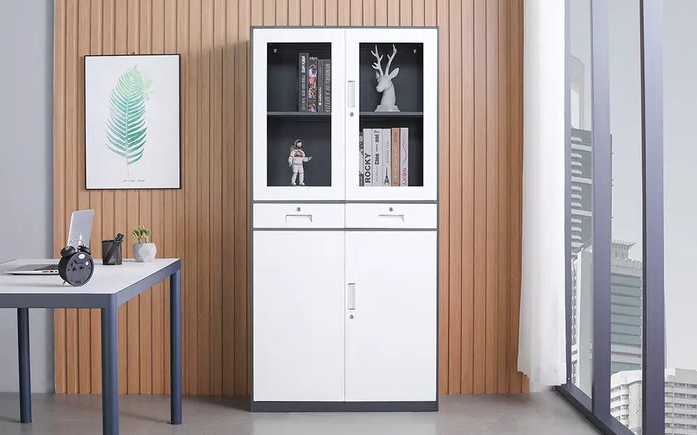 Glass display + drawer + closed cabinet: Office and study storage cabinet 1