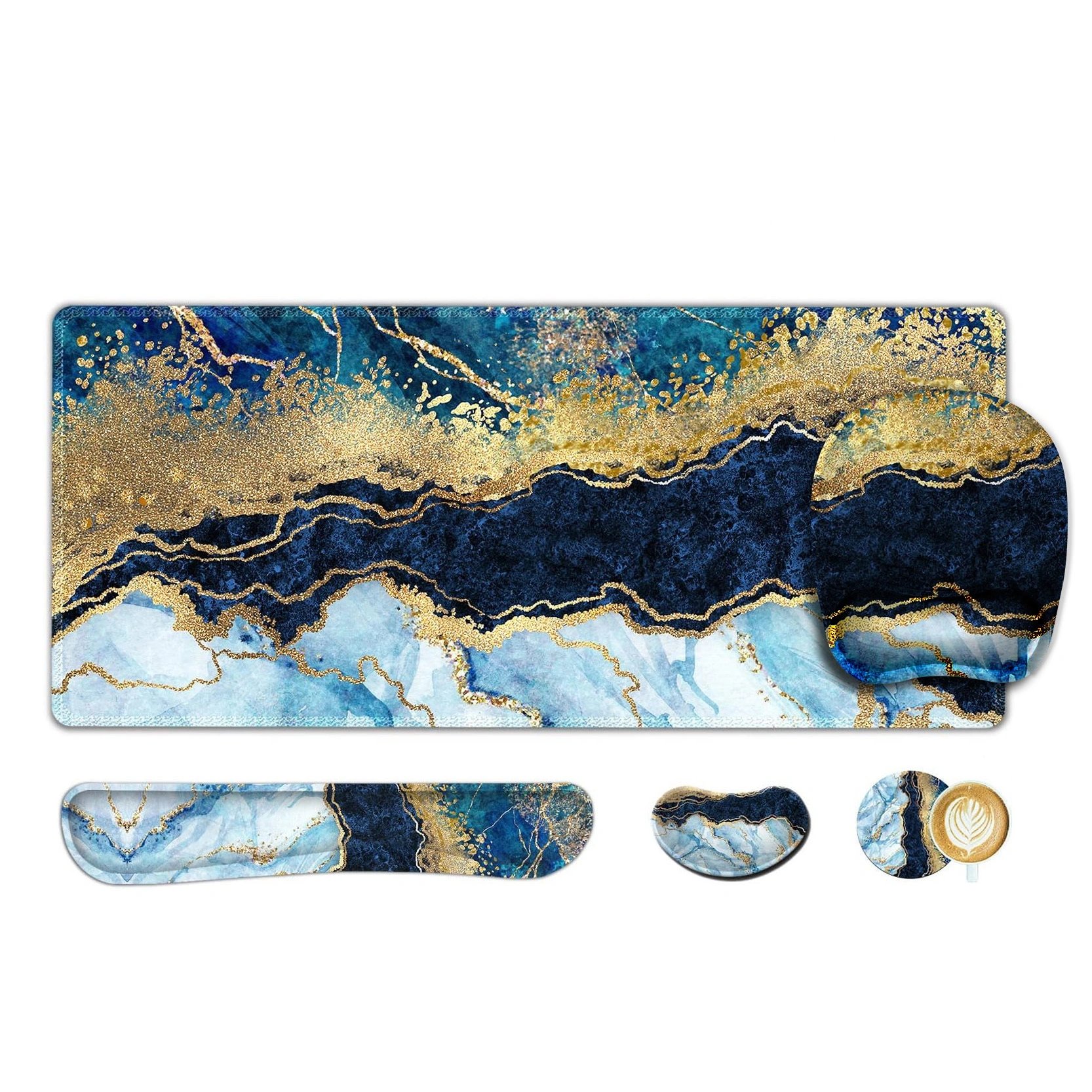 KLDS-001 4pcs Ergonomic Desk Set: Cloth Top Desk Mat, Memory Foam Keyboard & Mouse Wrist Rests, Full Anti-Slip Rubber Base for Office & Home 1