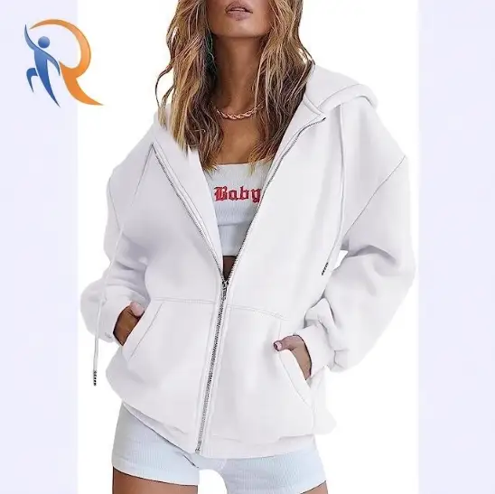 Women’s New Unique Simple Solid Color Printed Zip-Up Hoodie for Women 1