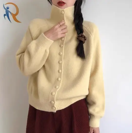 سترة نسائية كورية فضفاضة جديدة ذات رقبة عالية محبوكة 1