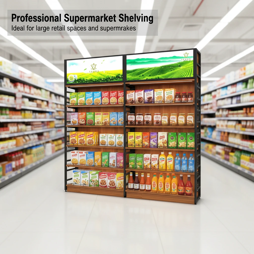 Коммерческие деревянные стеллажи для магазинов со светодиодной подсветкой. Прочные торговые стеллажи для розничных магазинов. 1