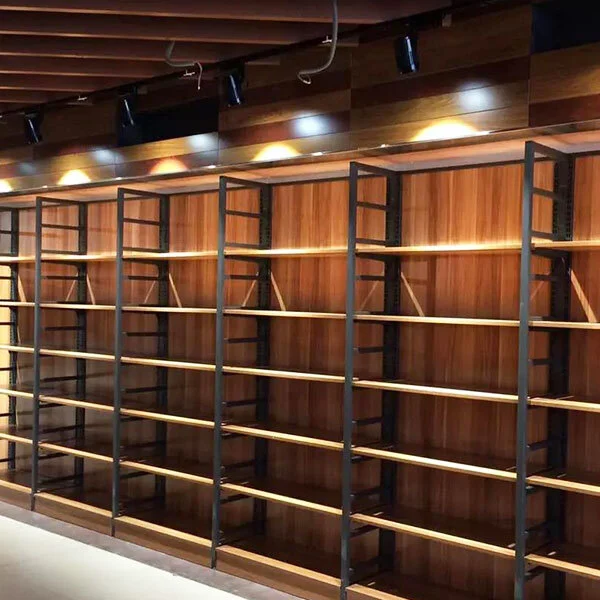 Сверхпрочный деревянный стеллаж для розничной торговли с верхней рекламной поверхностью, идеально подходящий для супермаркетов и чайных магазинов 1