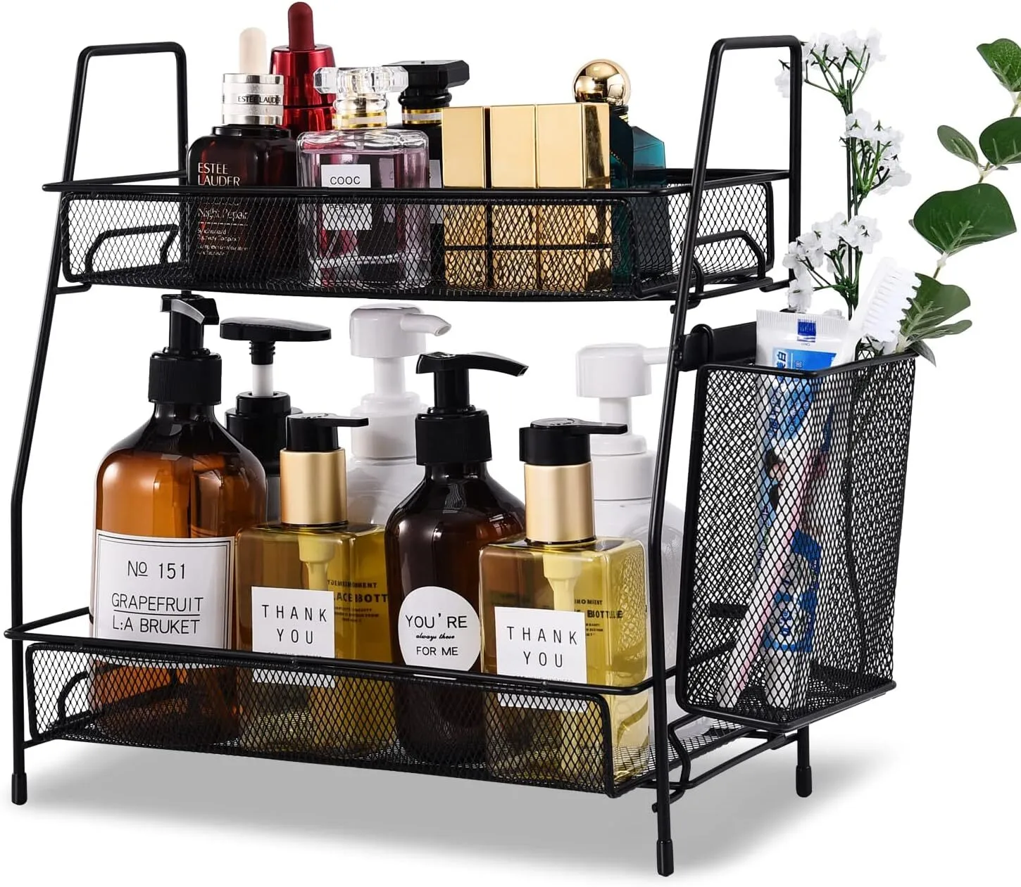 The Organizer for Bedroom, Spice Rack Organizer for Kitchen Counter Shelf with Small Basket(Black) 1