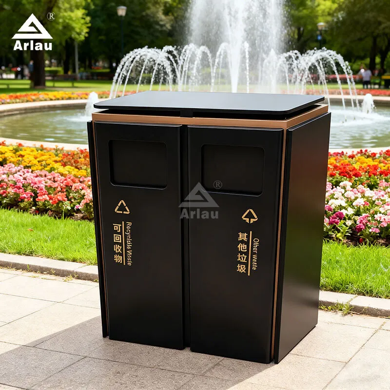 Stainless Steel Recycling Bin | Dual Bin & Ashtray | Arlau 1