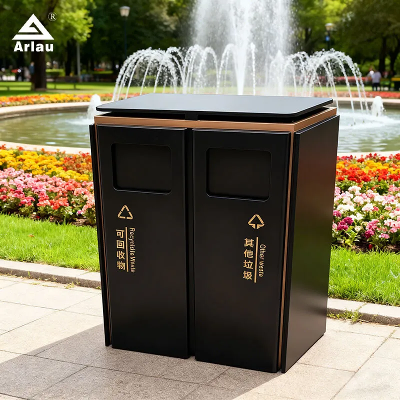 Dual Compartment Stainless Steel Recycling Bin with Ashtray 1