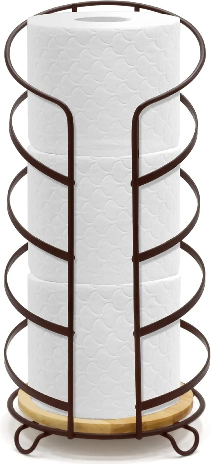 oilet Paper Holder with Bamboo Base, Freestanding Bathroom Tissue Organizer, Minimalistic Storage Solution, Modern Trending Design 1