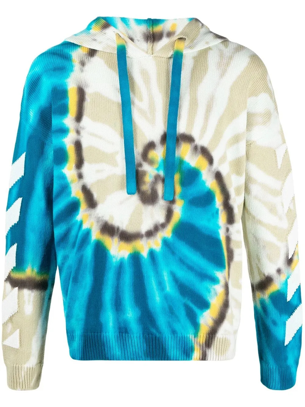 340GSM Turquoise Spiral Tie-Dye Cotton-Blend Arrows-Motif Hoodie | Off-White-TDHD003 1