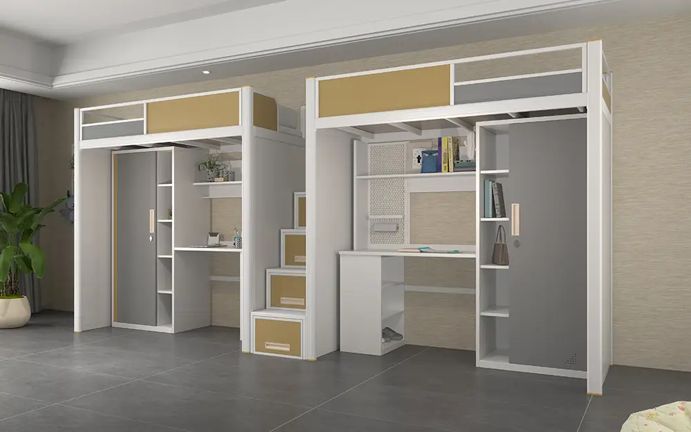Bed with desk, wardrobe, storage and ladder cabinet for bedroom and dormitory 1