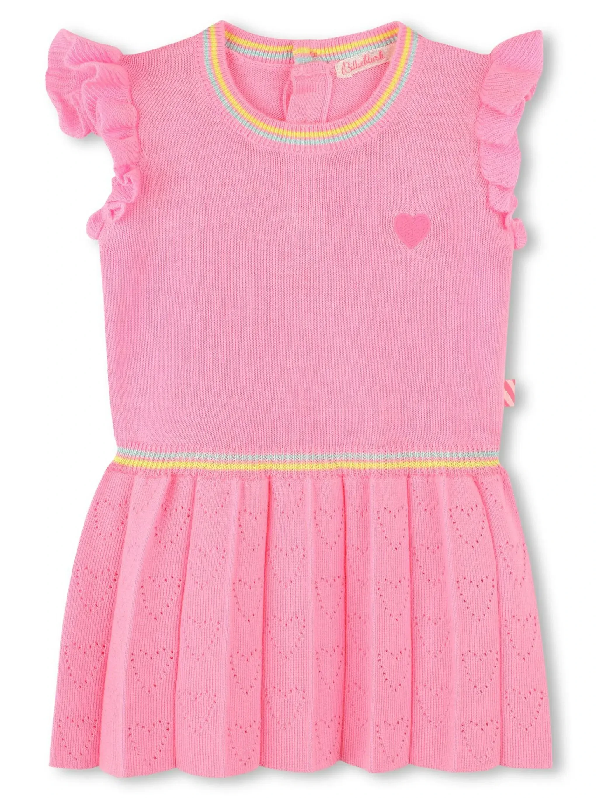 Fan Flo Girls' Knitted Dress - Ruffled Sleeveless Cutout Heart Pattern with Colorful Stripes - Spring/Summer Fashion 1