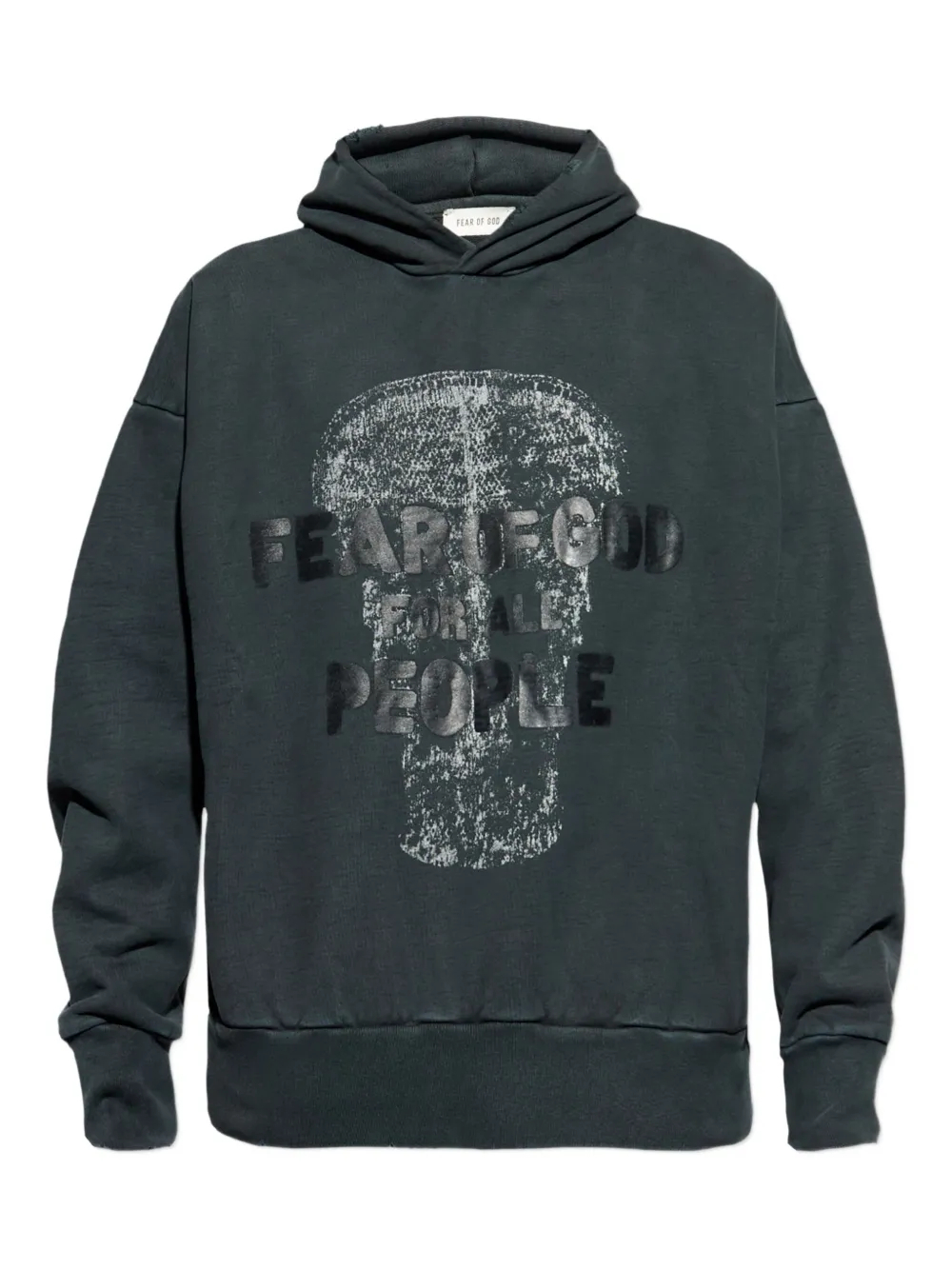 450GSM Heavyweight Black Distressed Skull-Graphic Cotton Hoodie 1