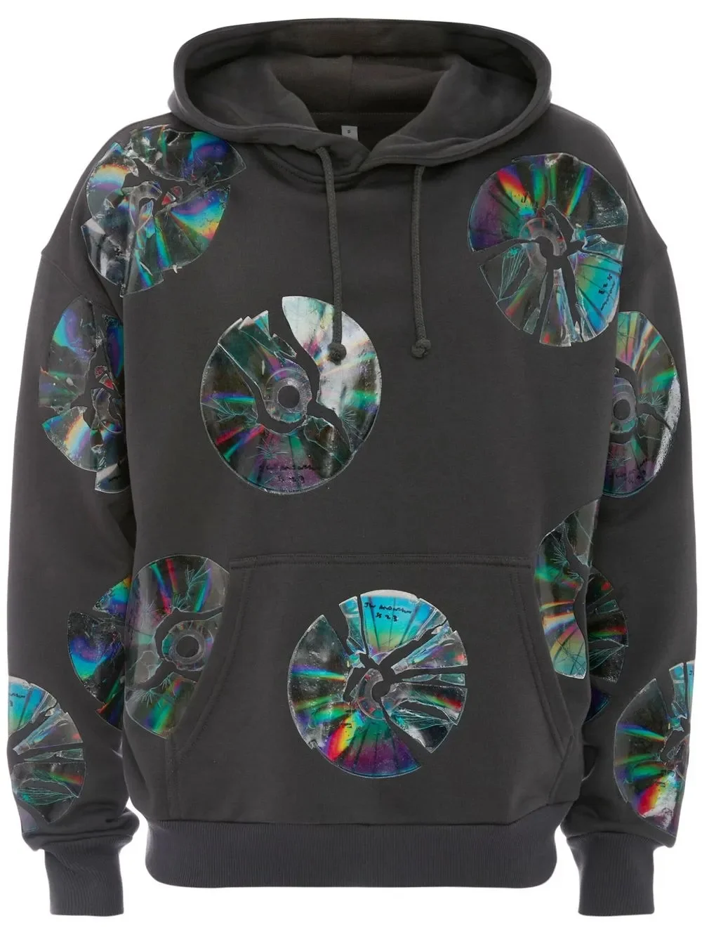 Толстовка из органического хлопка плотностью 430 г/м², плотная, темно-серая, с принтом «разбитый CD» 1