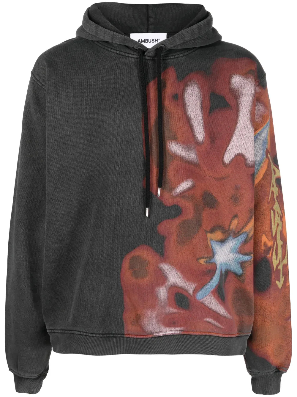 430GSM Heavyweight Black & Multicolour Graffiti-Allover Print Cotton Hoodie 1