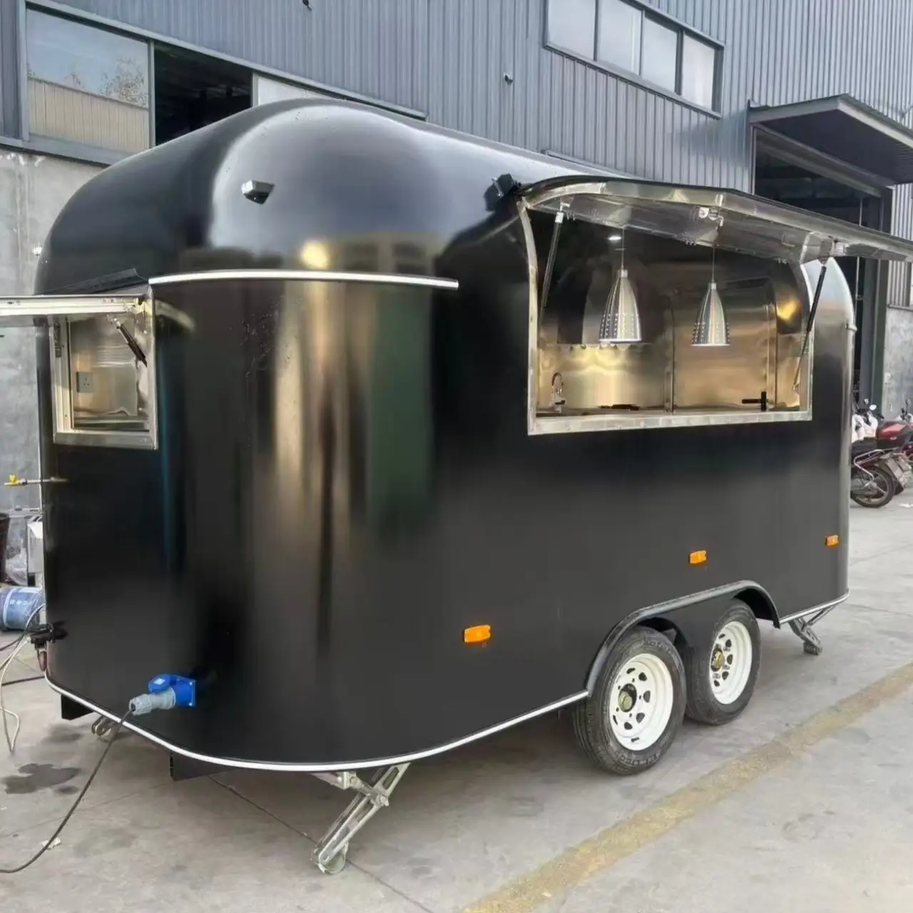 Glossy Black Dual - Axle Food Trailer with Stainless - Steel Serving Station 1