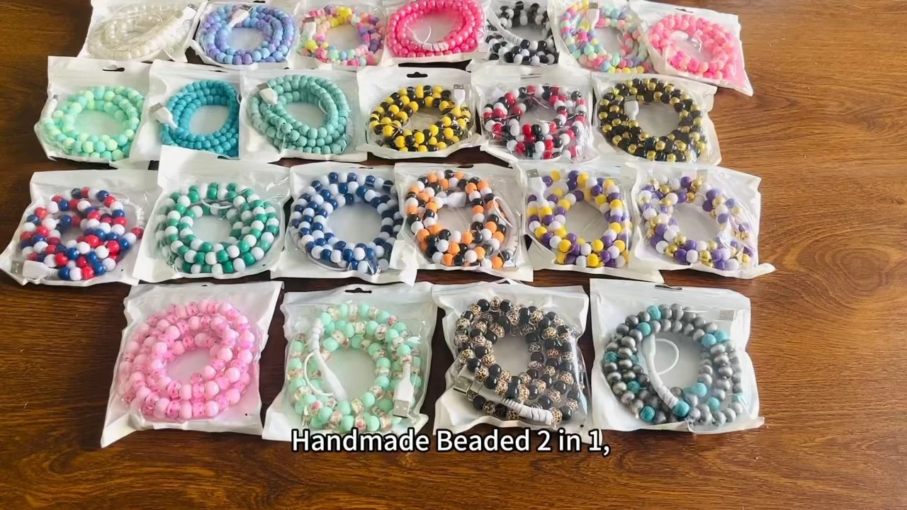 Leopard Black Beaded Durable Phone Charging Cable 1