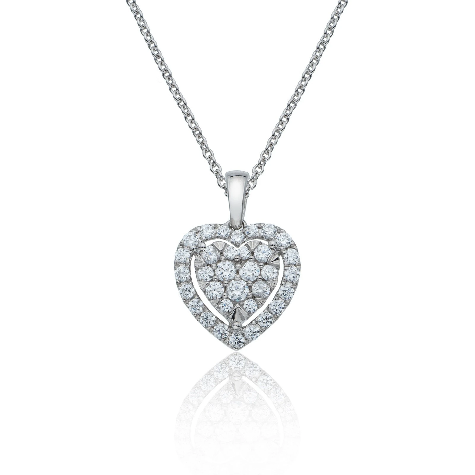 18ct White Gold Lab Grown Round Brilliant Cut Heart Shaped Diamond Halo Pendant 1