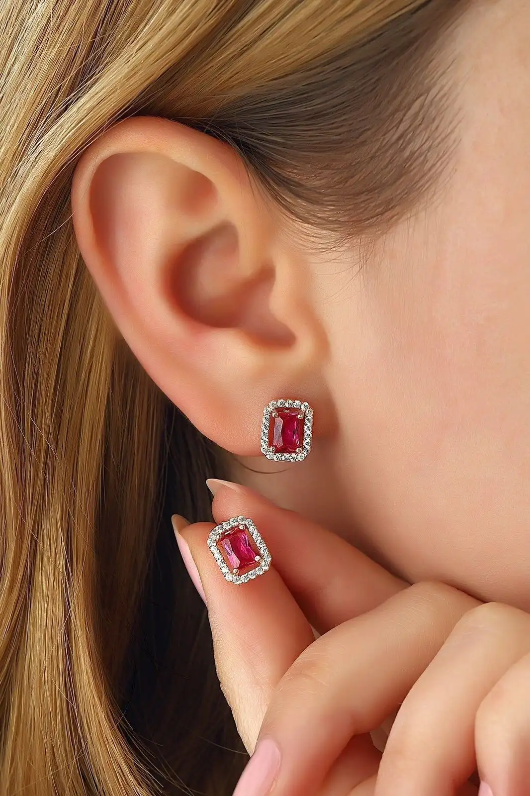 8*10MM RUBY LAB DIAMOND EARRINGS 1