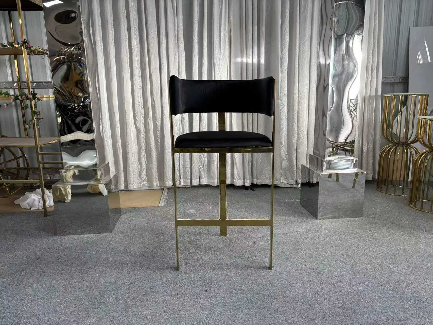 Luxury-lite stainless steel bar stool, modern and simple high-legged bench, designer bar chair, household and commercial backrest chair 1