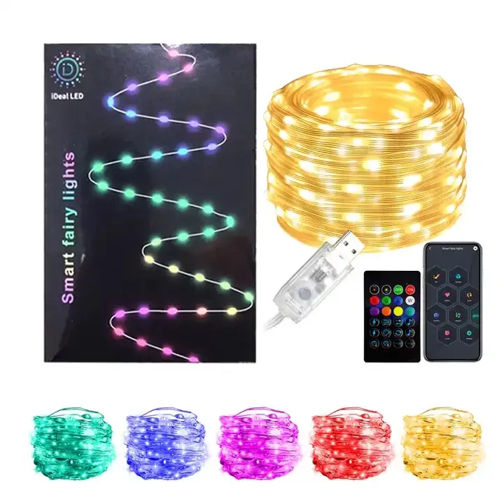 Threaded Led Light USB 5m 50leds 10m 100leds RGB Smart LED Leather Thread String Lights ...