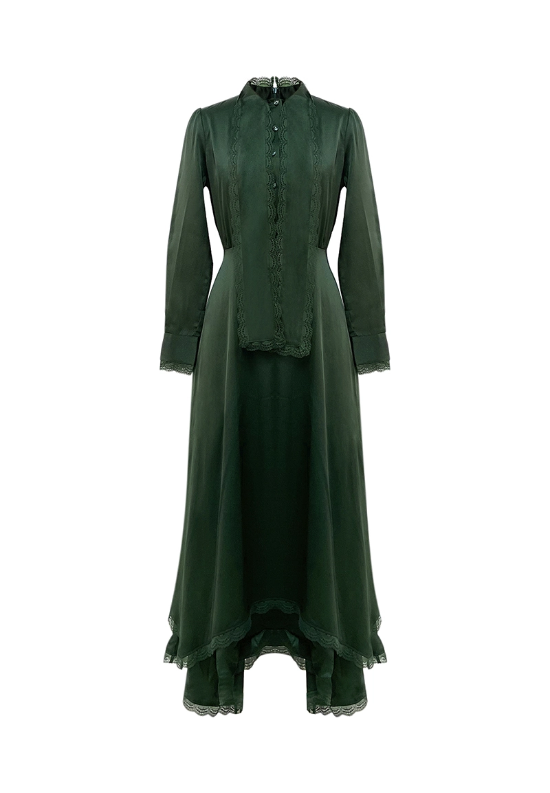Vintage Green Dress with Lace Trim Vepeen Apparel 1