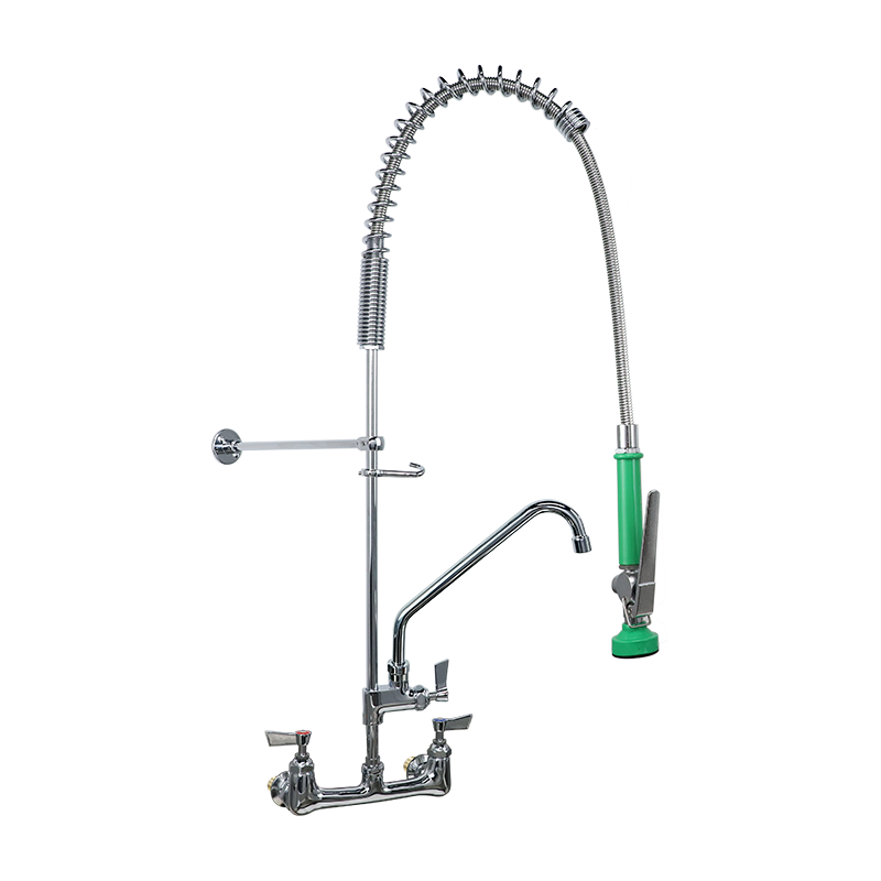 Commercial Kitchen Pre-Rinse Faucet Taps Dual Handle Brass Wall Mounted ...