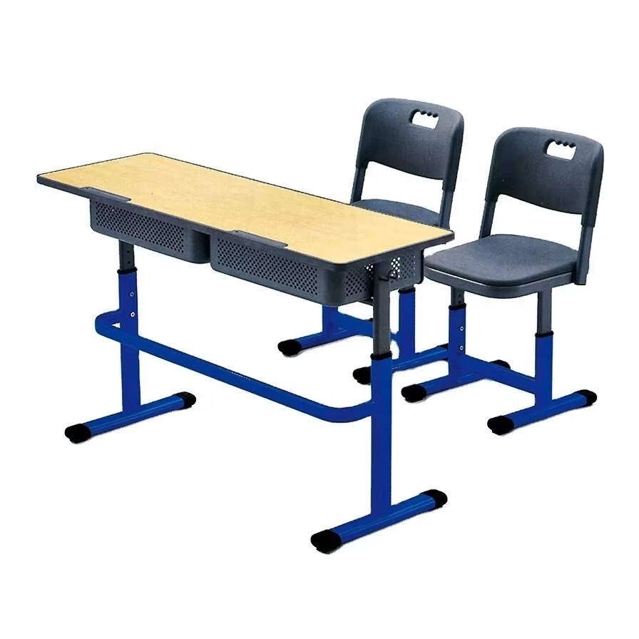 Modern Adjustable School Chair and Table Metal Frame and Wooden School Sets Desk and Chair Double Studying Chair for Students 1
