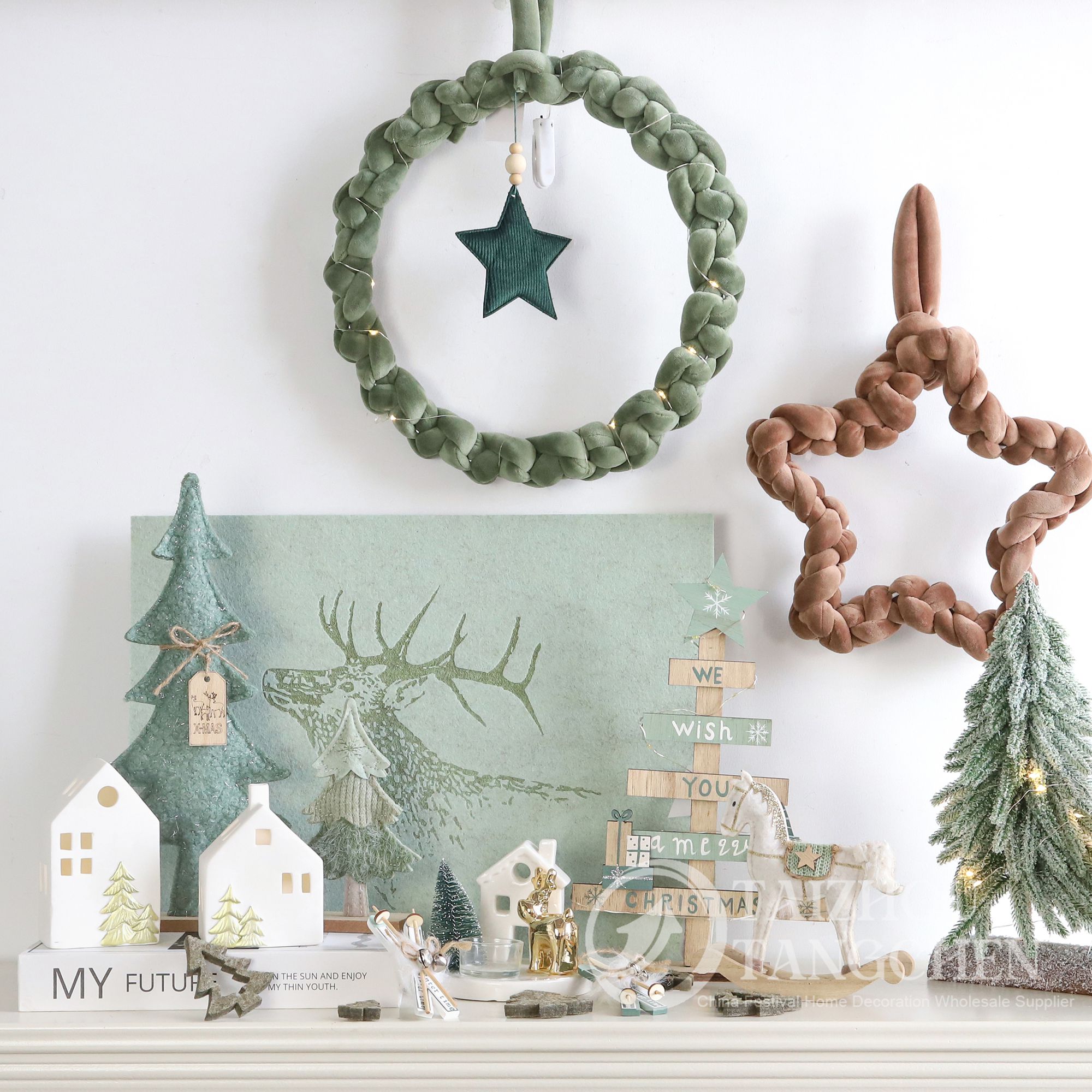 Kit de regalo DIY para casa de invierno | Casitas navideñas de cerámica blanca para decorar chimeneas y mesas 2