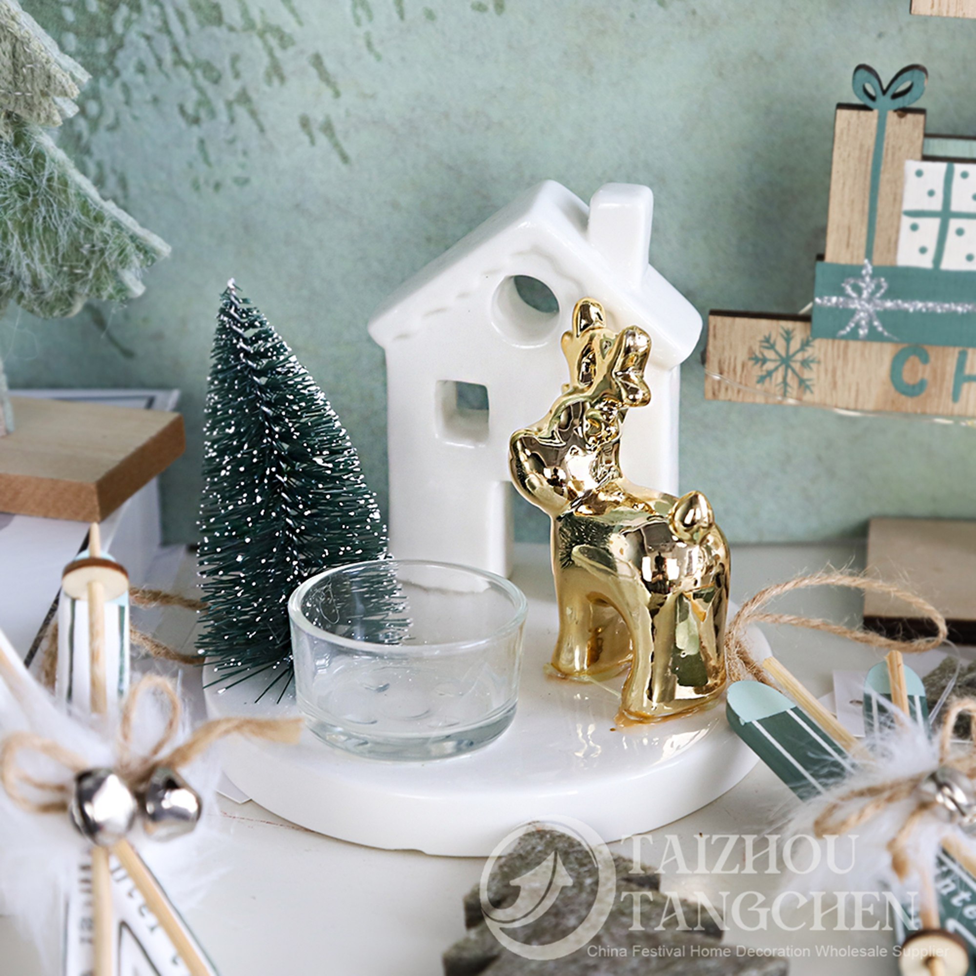 Kit de regalo DIY para casa de invierno | Casitas navideñas de cerámica blanca para decorar chimeneas y mesas 7