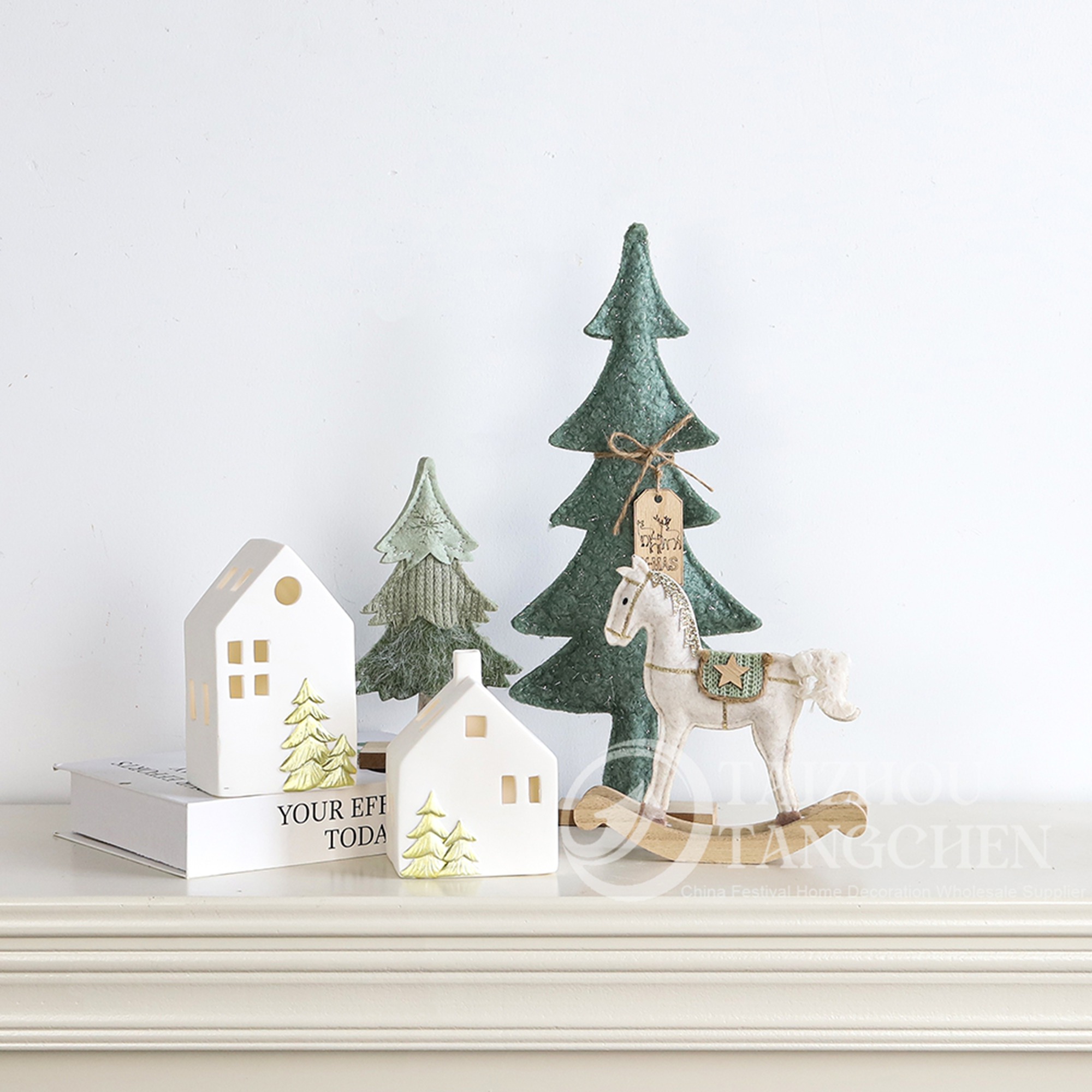Kit de regalo DIY para casa de invierno | Casitas navideñas de cerámica blanca para decorar chimeneas y mesas 3