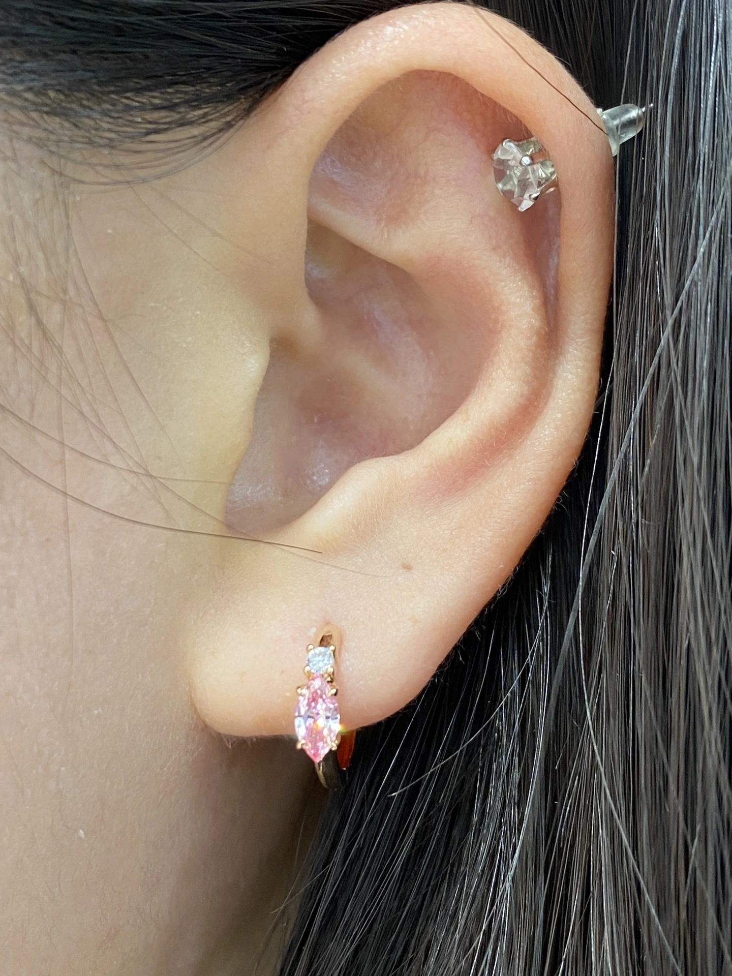 أقراط ألماس معملية عيار 18 قيراطًا، 0.48 قيراط، ماركيز وردي وأبيض، أقراط دائرية مخصصة VS 1