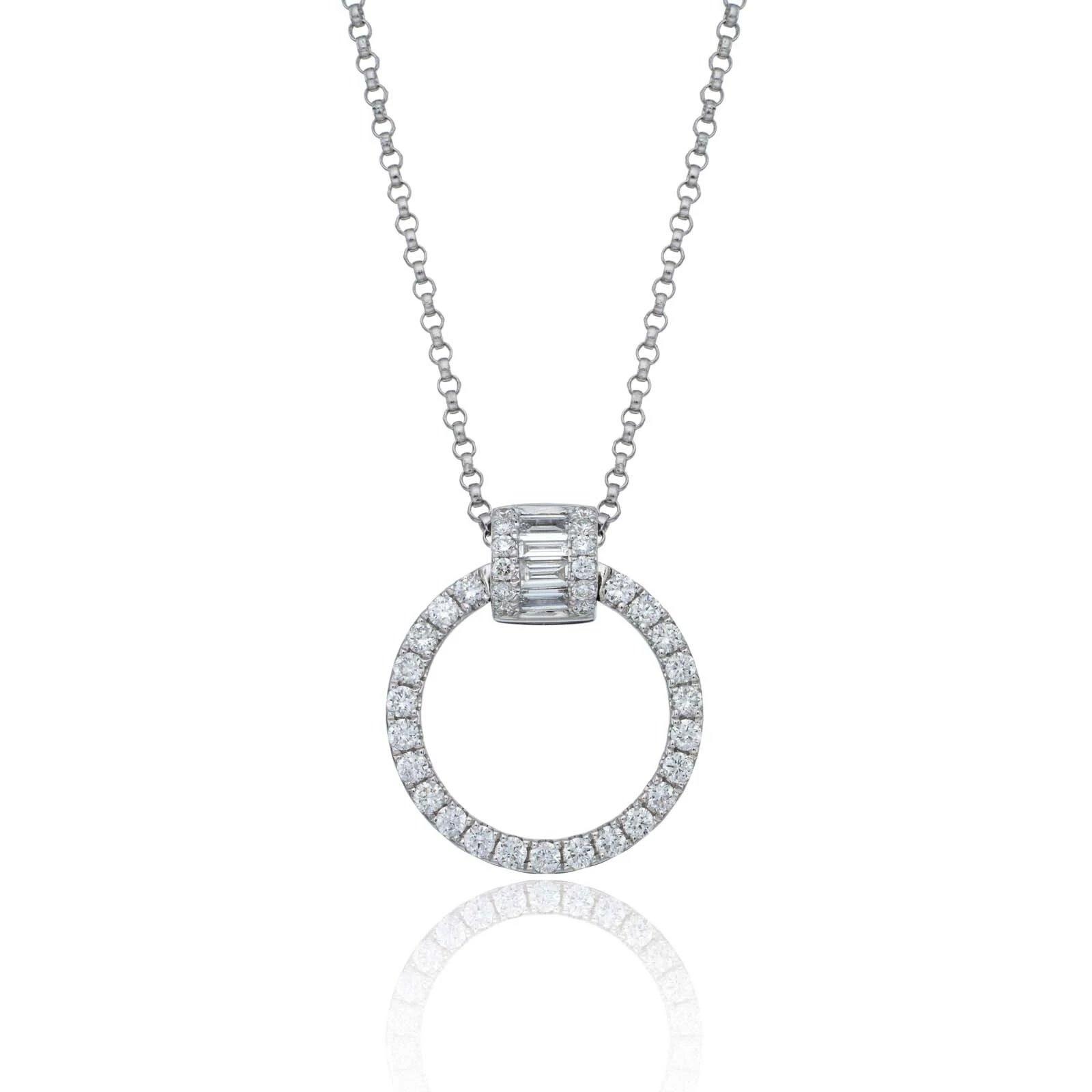 18ct White Gold Lab Grown Round Brilliant Cut Diamond Circle Pendant Necklace 1