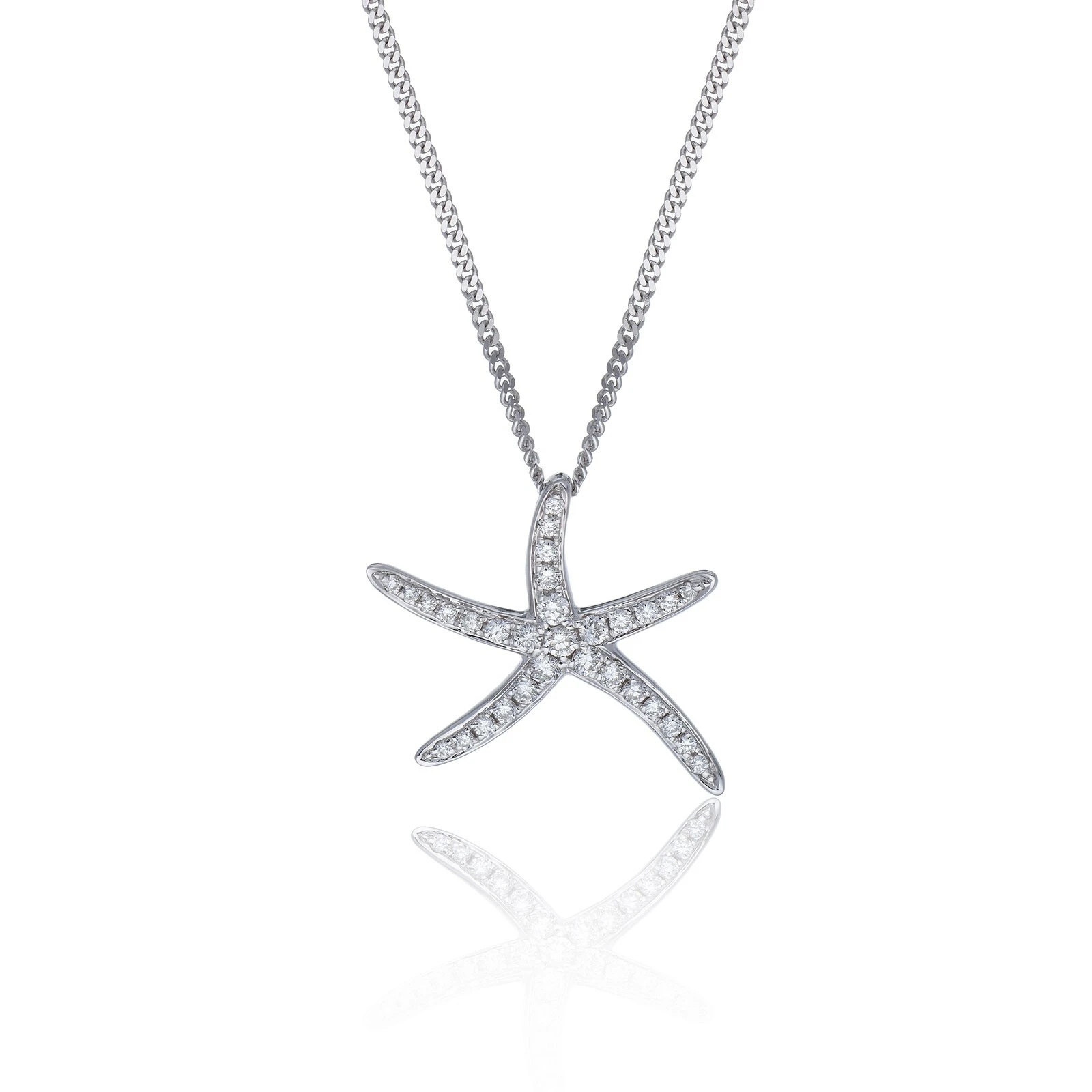18ct White Gold Lab-Grown Round Brilliant Cut Diamond Starfish Pendant 1