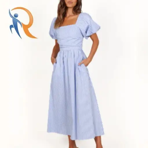 فستان كلو متوسط ​​الطول بأكمام منتفخة 1