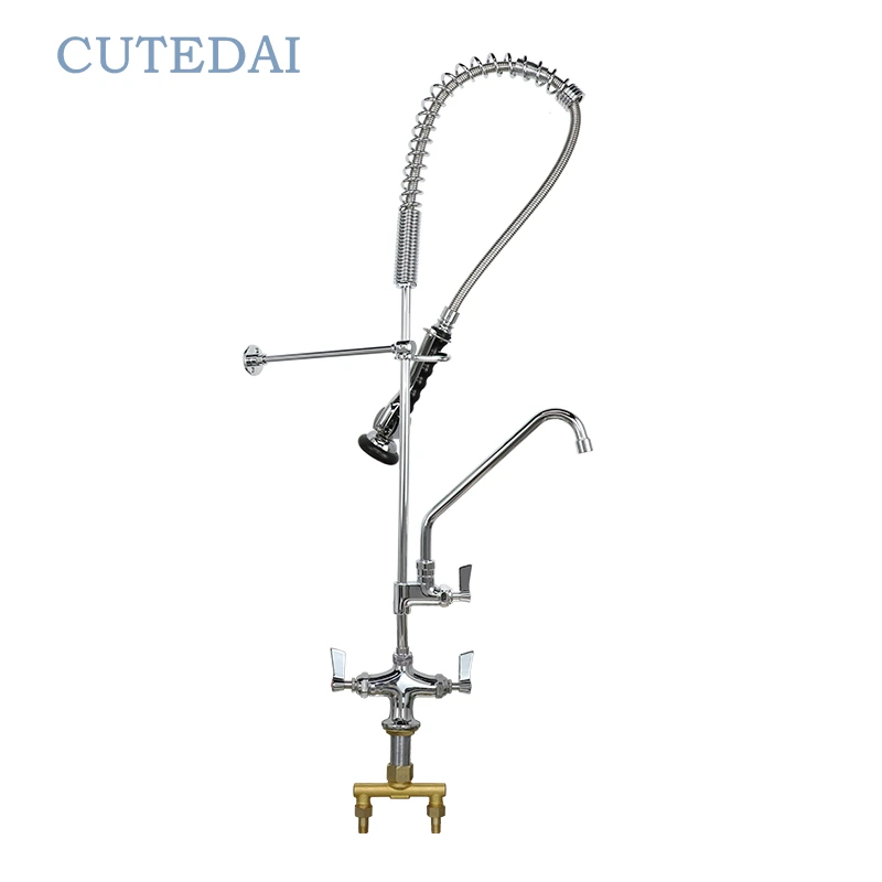 Rubinetto da cucina commerciale con prelavaggio, doccetta estraibile, montaggio su piano, rubinetto aggiuntivo in ottone, staffe a parete, design industriale per hotel 1