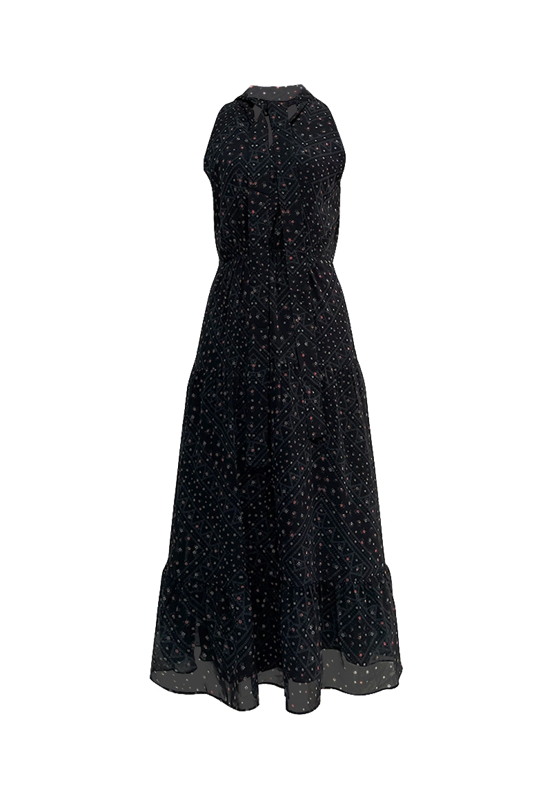 Ladies Halter Neck Print Dress With Bow Tie Vepeen Apparel 1