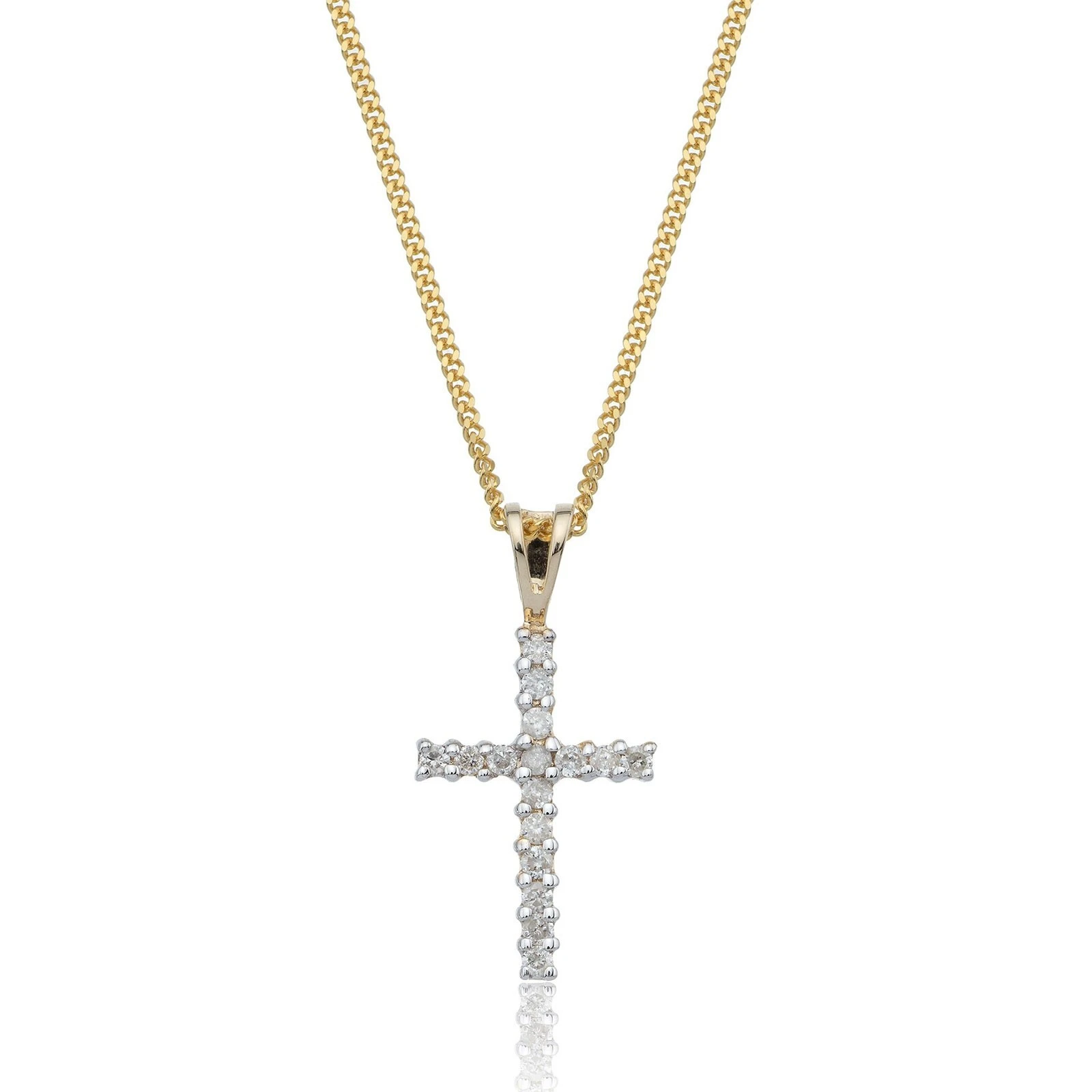 18ct Yellow Gold Lab Grown Round Brilliant Cut Diamond Cross Pendant 1