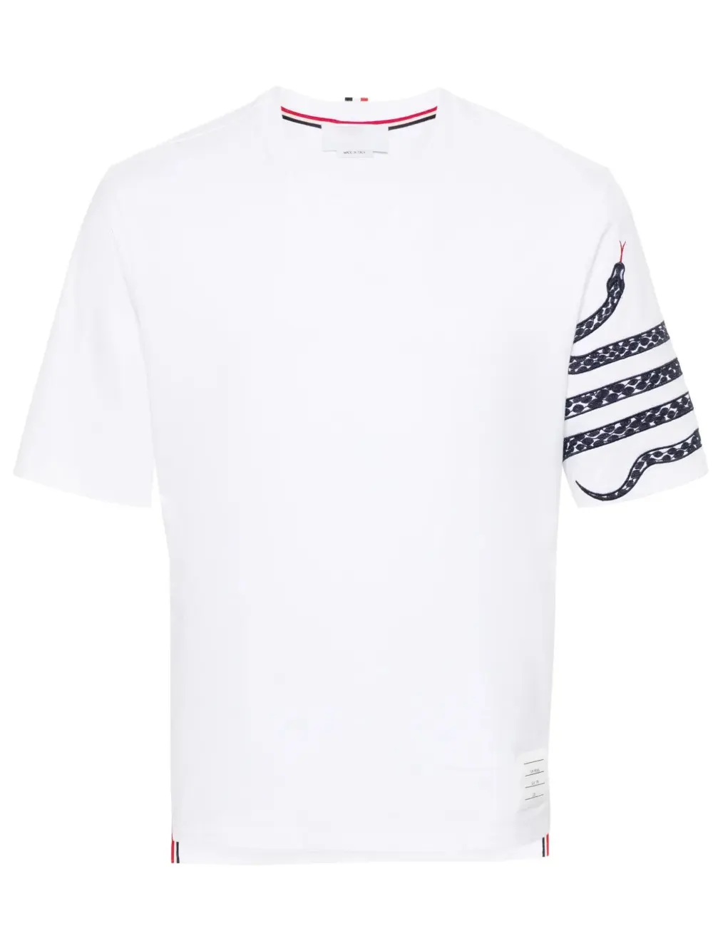 Camiseta de jersey de algodón pesado de 285 g/m², blanca y azul marino, con bordado de serpiente - EBDRTS001 1
