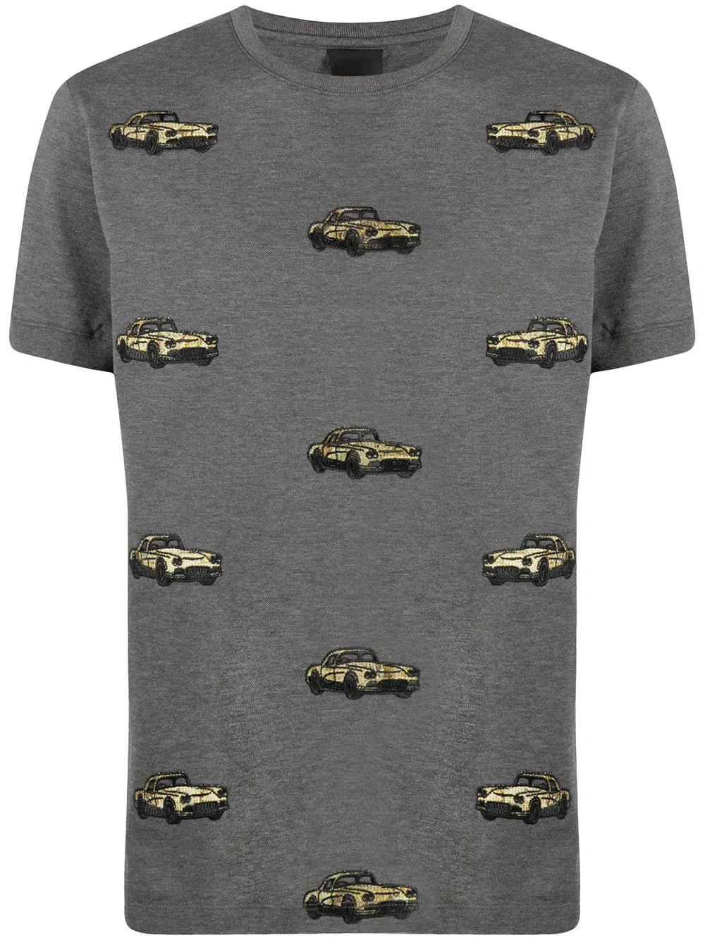 295GSM Heavyweight Grey Allover Car-Embroidery Cotton T-Shirt-EBDRTS003 1
