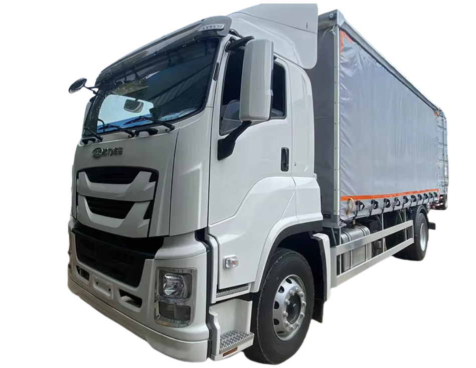 עבור איסוזו גיגה 4X2 240 כ"ס דיזל משאית כבדה חדשה עם הגה שמאלי צד וילון דלת מתגלגלת גדר מיכל מטען אחורי עמיד יעיל 1