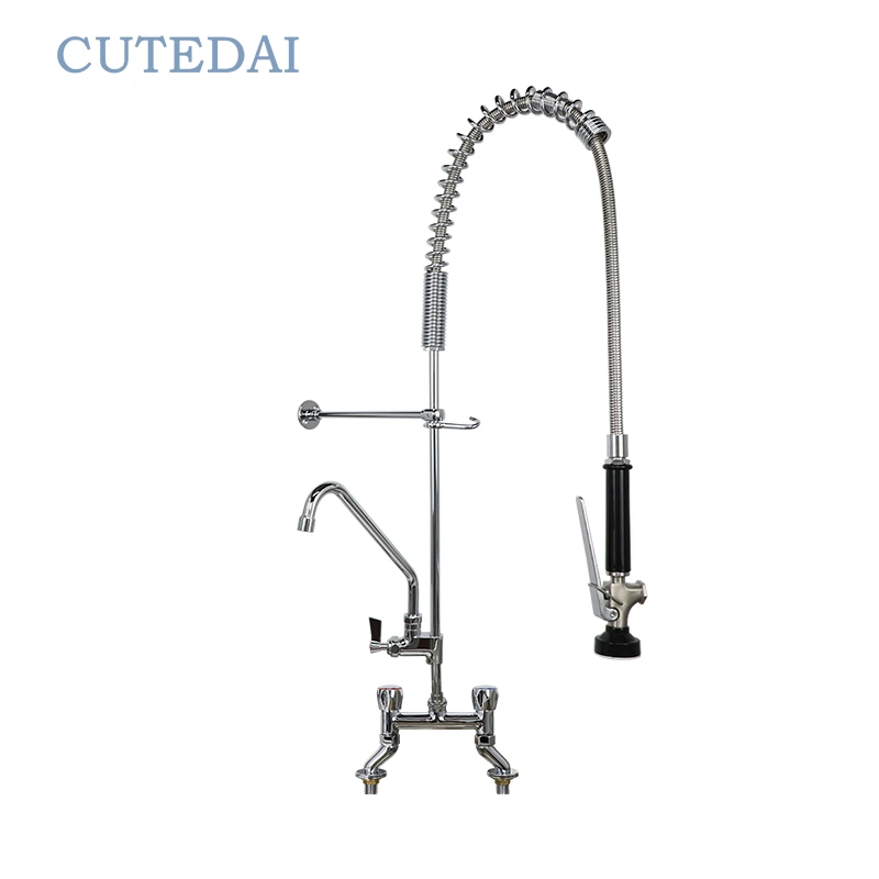 상업용 데크 마운트 수도꼭지 분무기 수동 코일 풀다운 산업 디자인 호텔 주방 캘리포니아 주 물 흐름 1