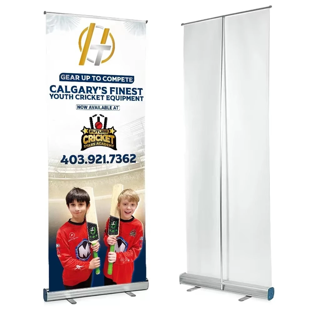 Espositore per banner roll-up portatile con base in alluminio e stampa digitale per fiere ed esposizioni pubblicitarie 1