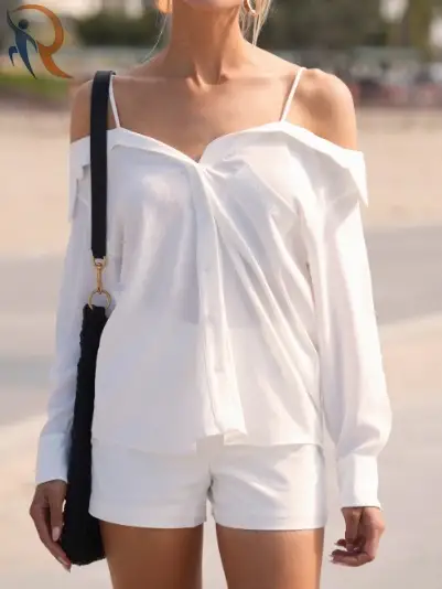 Zorah Off Shoulder Button Down Shirt 1