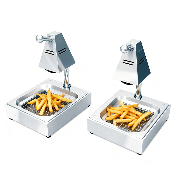 Aquecedor de batatas fritas e estação de descarte Kaesid em aço inoxidável com lâmpada de aquecimento 3