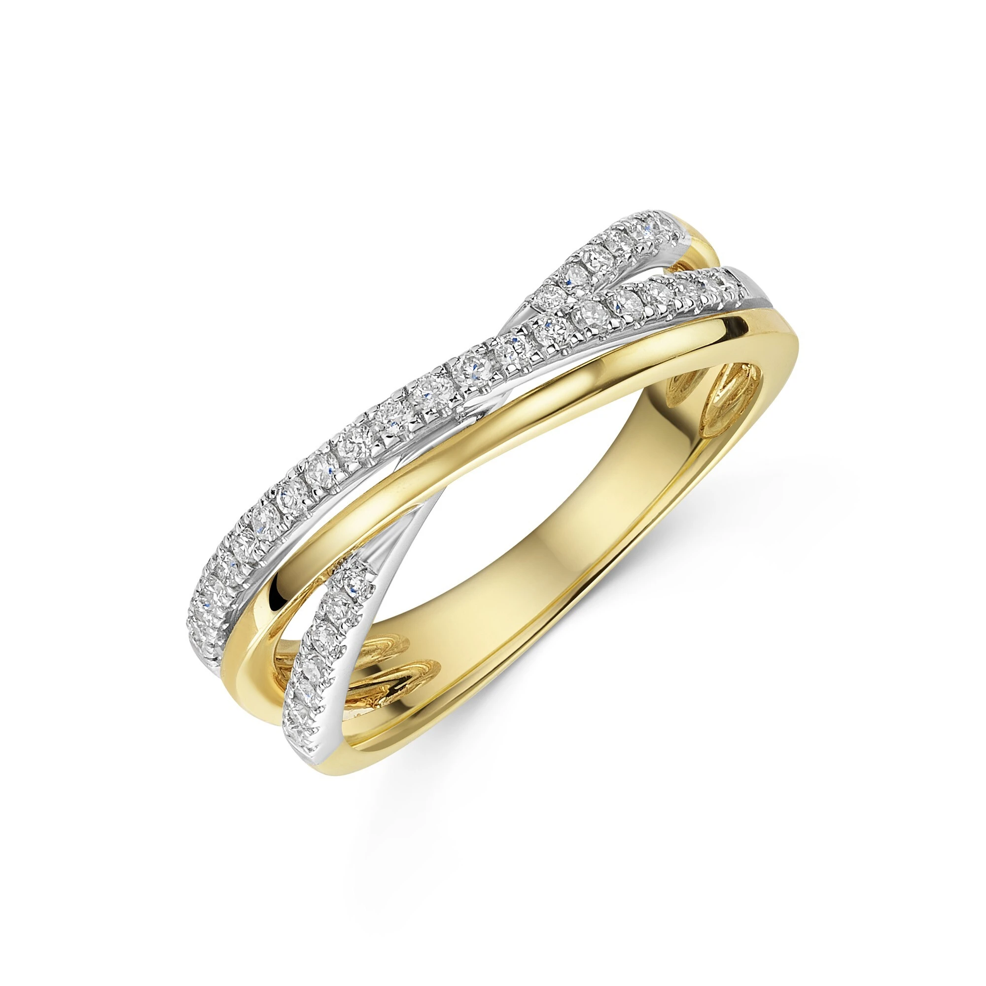 18ct Yellow Gold Lab-Grown Round Brilliant Cut High Clarity Diamond Crossover Fancy Band 1