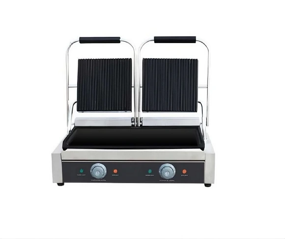 카에시드 상업용 듀얼 파니니 그릴 | 상단 능선형 &amp; 하단 플랫 플레이트 1