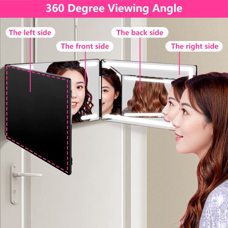 Miroir pliable en trois – Démonstration d'un angle de vision à 360 degrés