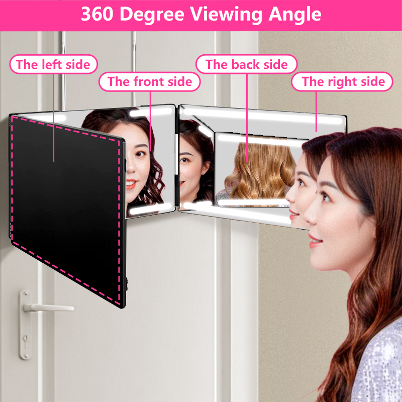 Best product Self-haircutting system mirror, black genuine glass, 360° mirror, 3-way mirror, haircutting tool 9