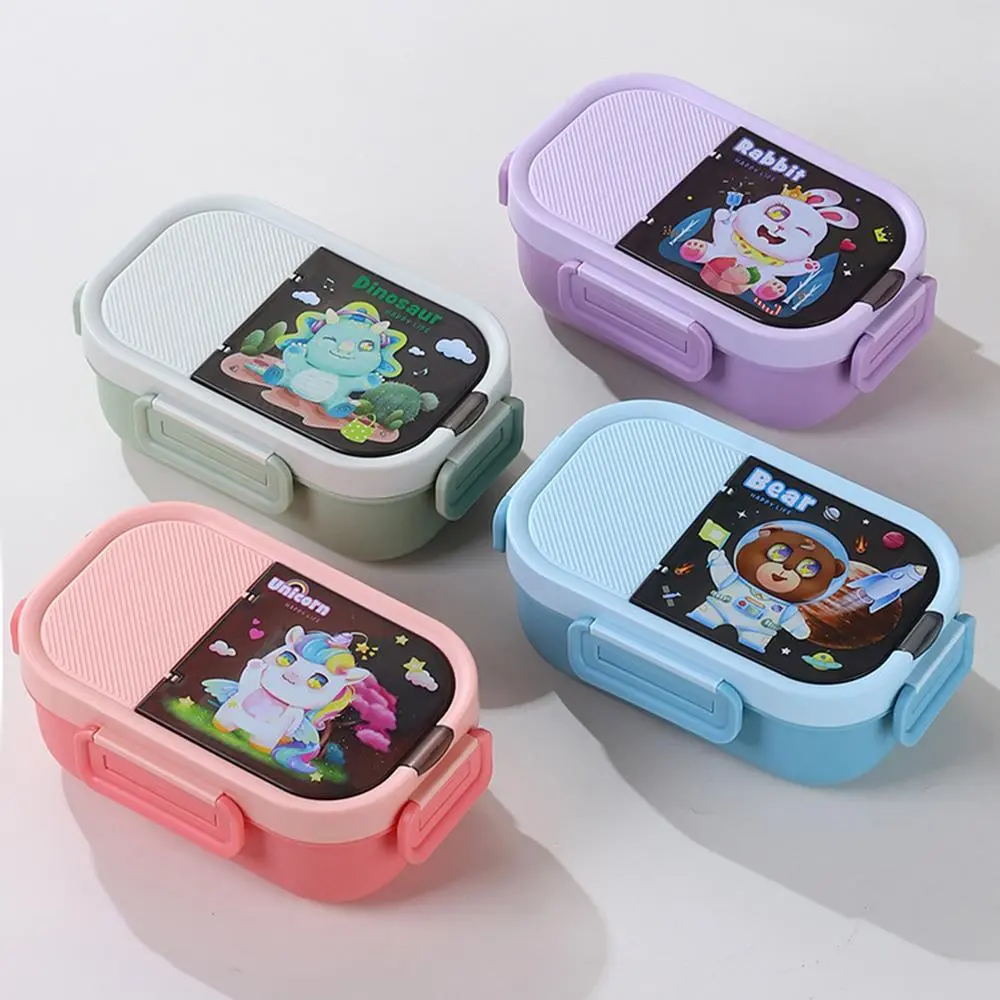 Hongxing Plastic Tiffin Lunch Box Set, Cartoon Lunch Box Set with Sauce Box and Folding Spoon 1