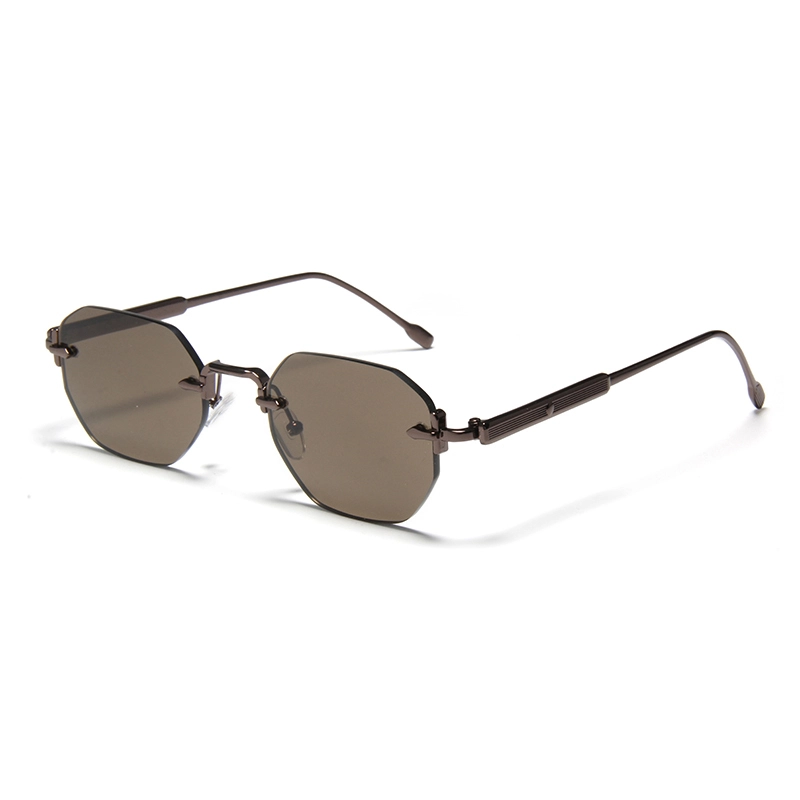 Gafas de sol octogonales sin montura S97098 con patillas metálicas texturizadas para mujer y hombre, gafas de sol vintage de diseñador de marca de lujo, gafas populares para exteriores. 1
