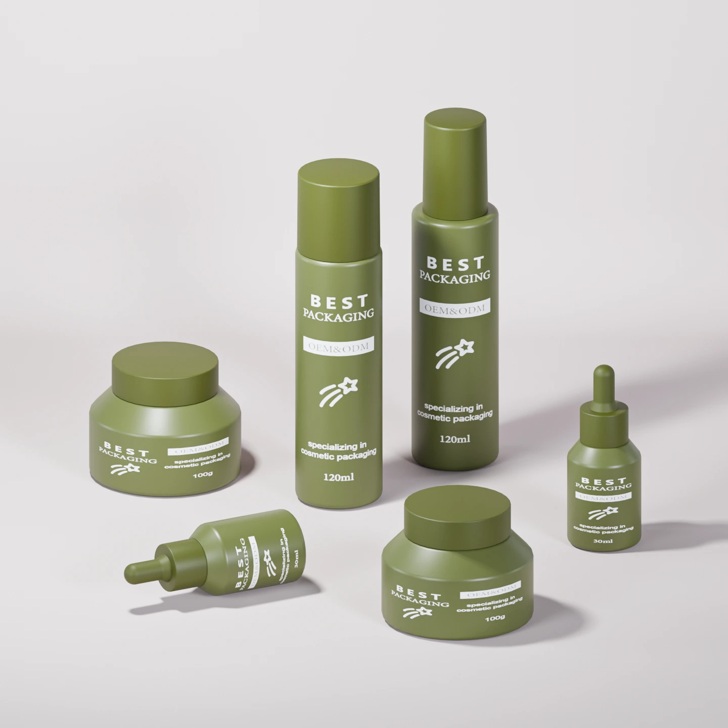 Custom Glass Skincare Packaging Set with 120ml Bottles, 30ml Dropper, 100g Jar for Toner, Lotion, Serum & Cream 1