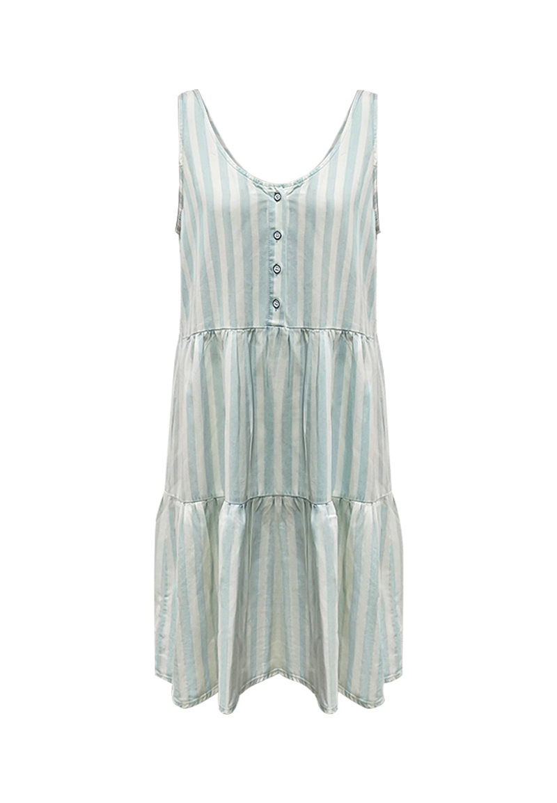 Women Striped Tiered Sleeveless Mini Dress Vepeen Apparel 1